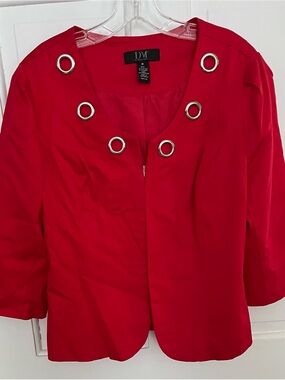 Red cotton stretch jacket rivet accents 3/4 sleeves  M